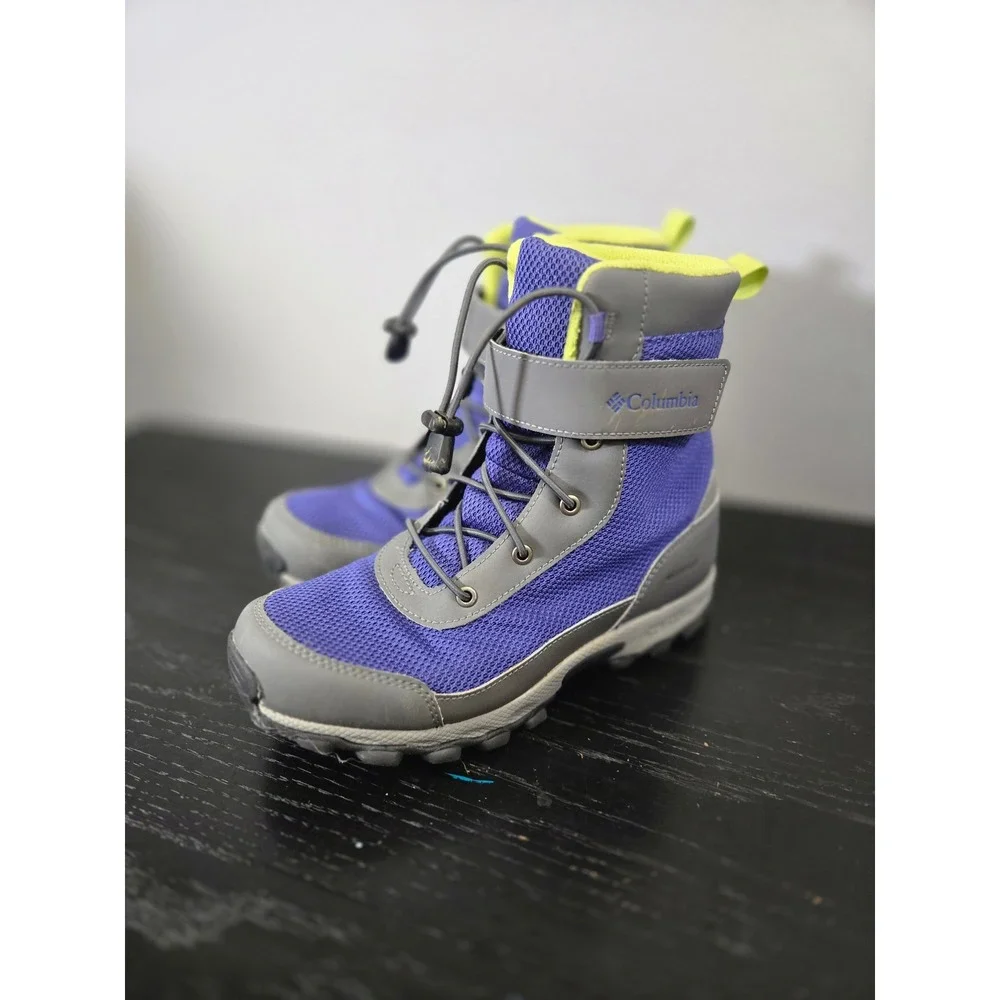 Columbia Waterproof Hiking Snow Winter Boots Purple Gray Neon Yellow Size 5